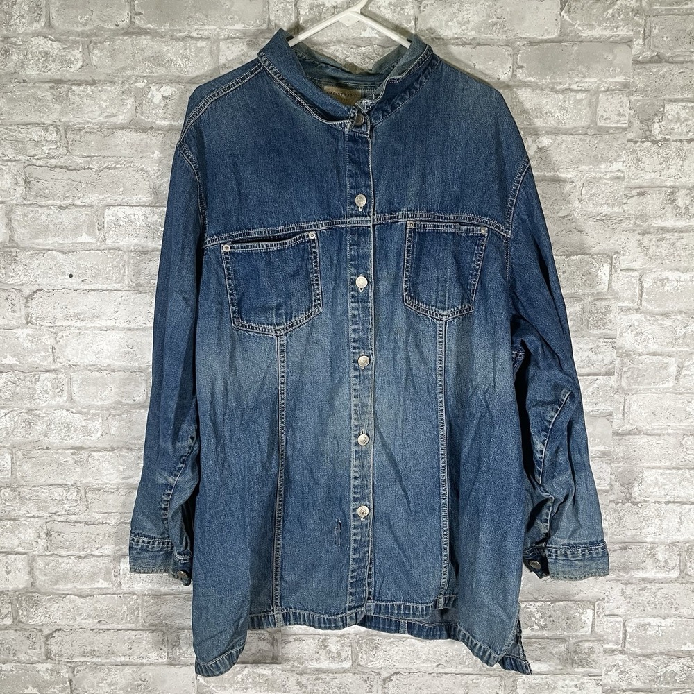 vintage Capistrano Jean Women's denim Casual Shirt Distressed Faded Size 26/ 28